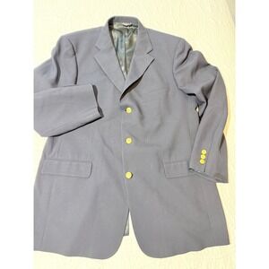 Brooks 346 Mens Blazer Jacket Size 44‎ LG Navy Blue Gold Buttons Worsted Wool